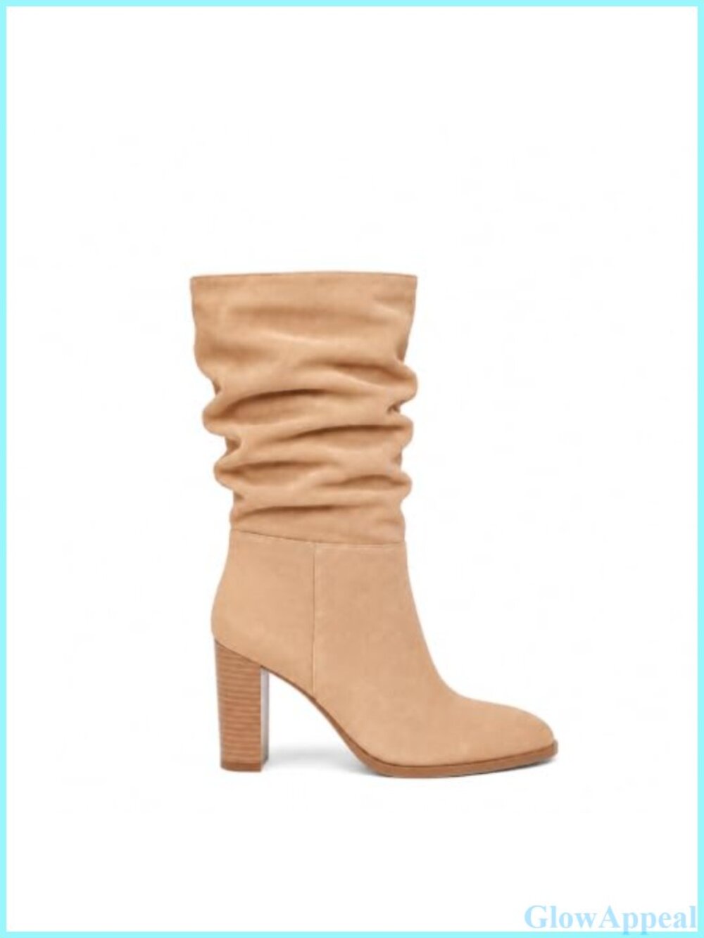 Suede Mid Calf Slouch Boots Chunky Block Heel Pointed Toe Zip Up